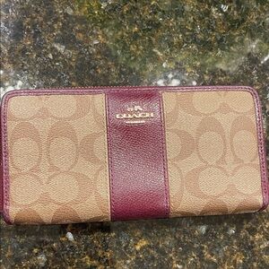 Coach Signature Wallet in Tan and Burgundy